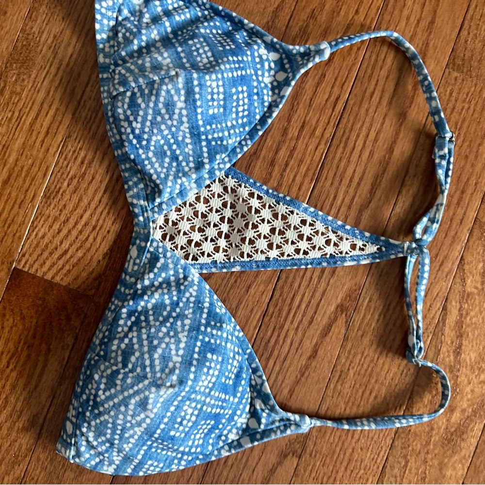 Billabong Blue and White Bikini Top